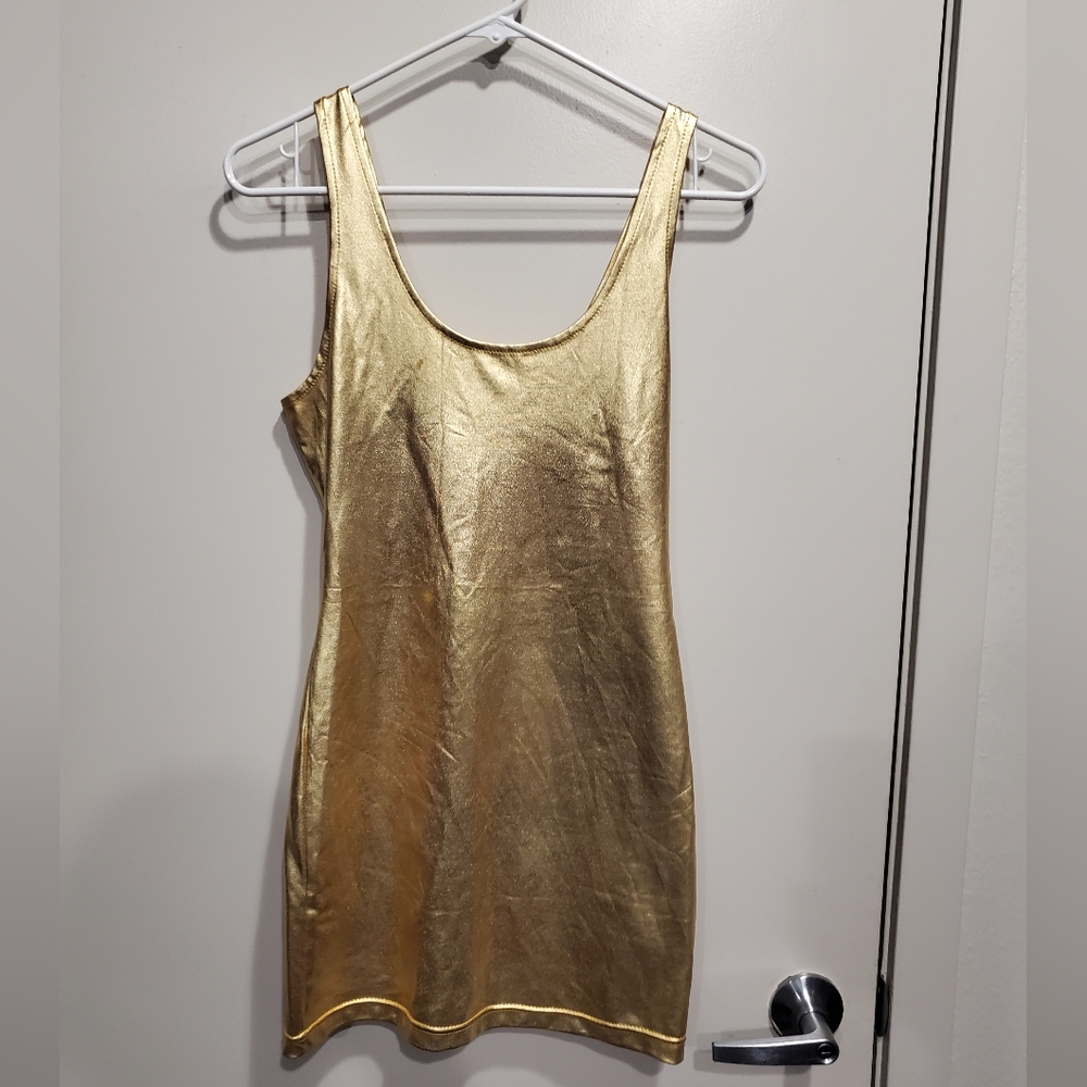 Gold Metallic Sleeveless Dress Small